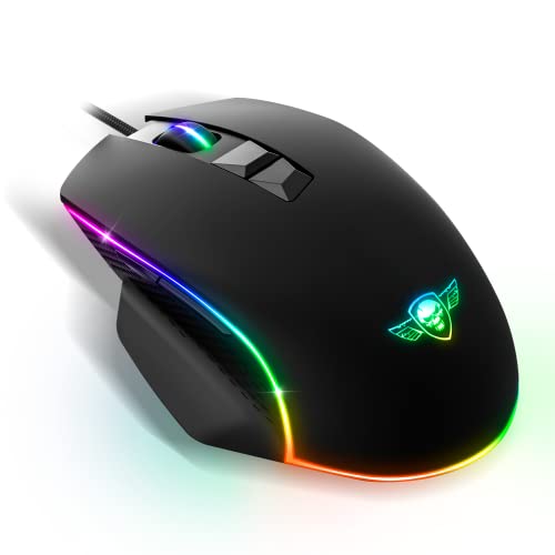 SPIRIT OF GAMER Pro M1, Gaming Maus Kabelgebunden, 7 Programmierbare Knöpfe, Optischer Sensor 8000 DPI, Hintergrundbeleuchtung RGB, Gaming Mouse Ergonomische mit Daumenstütze, Kompatibel Gaming PC Bild 1