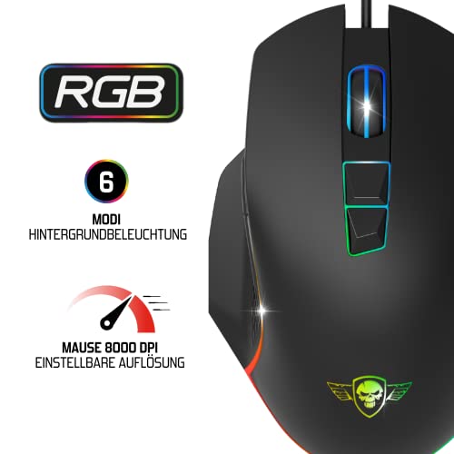 SPIRIT OF GAMER Pro M1, Gaming Maus Kabelgebunden, 7 Programmierbare Knöpfe, Optischer Sensor 8000 DPI, Hintergrundbeleuchtung RGB, Gaming Mouse Ergonomische mit Daumenstütze, Kompatibel Gaming PC Bild 2