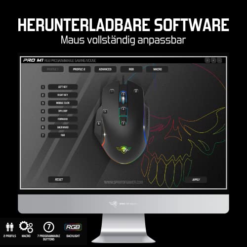 SPIRIT OF GAMER Pro M1, Gaming Maus Kabelgebunden, 7 Programmierbare Knöpfe, Optischer Sensor 8000 DPI, Hintergrundbeleuchtung RGB, Gaming Mouse Ergonomische mit Daumenstütze, Kompatibel Gaming PC Bild 7