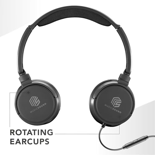 Music Sound | Bügelkopfhörer mit Kabel Over Ear Basic | On-Ear-Kopfhörer Faltbarer Kopfbügel mit 1,2 m Anti-Tangle-Kabel und integriertem Mikrofon - 3,5-mm-Klinkenanschluss – Farbe Schwarz Bild 2