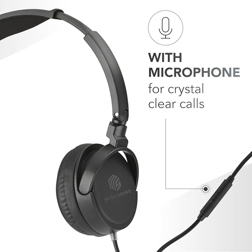 Music Sound | Bügelkopfhörer mit Kabel Over Ear Basic | On-Ear-Kopfhörer Faltbarer Kopfbügel mit 1,2 m Anti-Tangle-Kabel und integriertem Mikrofon - 3,5-mm-Klinkenanschluss – Farbe Schwarz Bild 4
