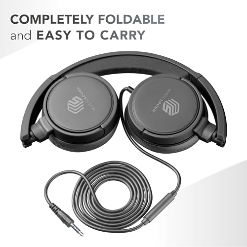 Music Sound | Bügelkopfhörer mit Kabel Over Ear Basic | On-Ear-Kopfhörer Faltbarer Kopfbügel mit 1,2 m Anti-Tangle-Kabel und integriertem Mikrofon - 3,5-mm-Klinkenanschluss – Farbe Schwarz Bild 5
