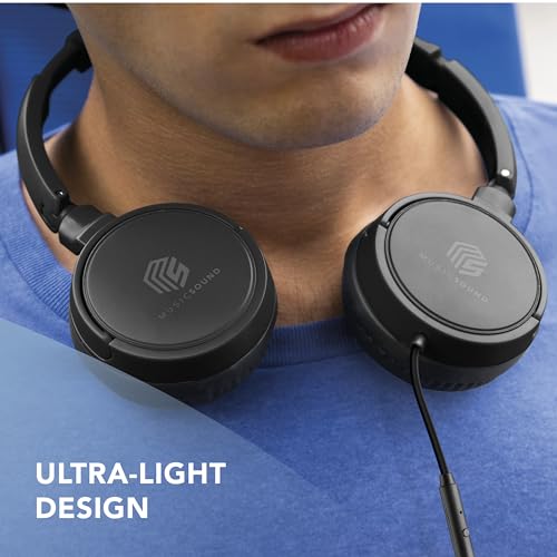 Music Sound | Bügelkopfhörer mit Kabel Over Ear Basic | On-Ear-Kopfhörer Faltbarer Kopfbügel mit 1,2 m Anti-Tangle-Kabel und integriertem Mikrofon - 3,5-mm-Klinkenanschluss – Farbe Schwarz Bild 6