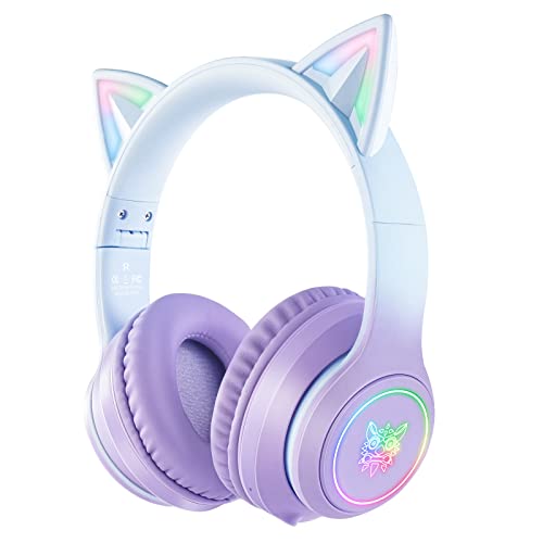 Bluetooth-Katzenohr-Kopfhörer für Kinder, kabelloser & kabelgebundener Modus, faltbares Headset mit Mikrofon, RGB-LED-Licht, für Mädchen, Schule, Gaming, kompatibel mit Handys, PC, Tablet Bild 1