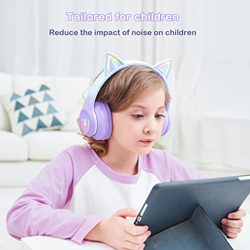 Bluetooth-Katzenohr-Kopfhörer für Kinder, kabelloser & kabelgebundener Modus, faltbares Headset mit Mikrofon, RGB-LED-Licht, für Mädchen, Schule, Gaming, kompatibel mit Handys, PC, Tablet Bild 2