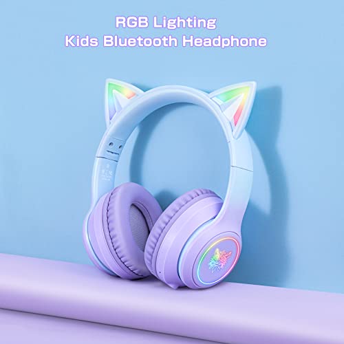 Bluetooth-Katzenohr-Kopfhörer für Kinder, kabelloser & kabelgebundener Modus, faltbares Headset mit Mikrofon, RGB-LED-Licht, für Mädchen, Schule, Gaming, kompatibel mit Handys, PC, Tablet Bild 3