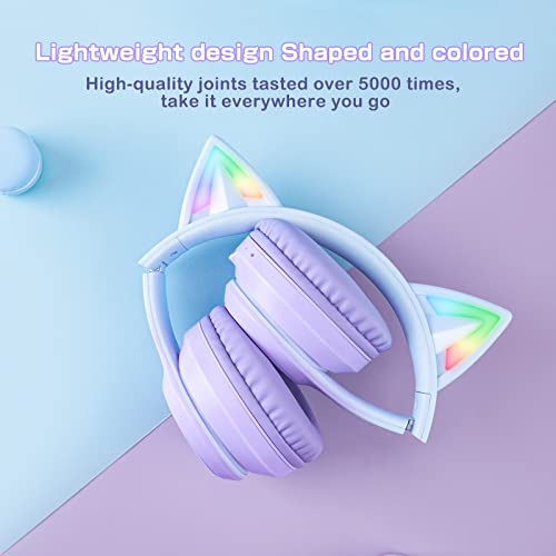 Bluetooth-Katzenohr-Kopfhörer für Kinder, kabelloser & kabelgebundener Modus, faltbares Headset mit Mikrofon, RGB-LED-Licht, für Mädchen, Schule, Gaming, kompatibel mit Handys, PC, Tablet Bild 6