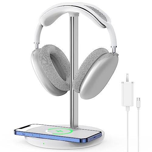 Kopfhörerständer mit kabellosem Ladegerät, Gaming-Headset-Halter Aufhänger Rack 2 in 1 Wireless Charging Station Dock für iPhone 15/14/13/12/11 Serie, AirPods Pro/3/2 und Schreibtisch Alle Kopfhörer Bild 1