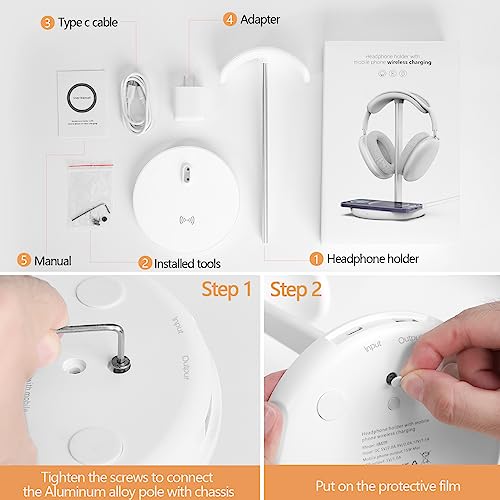 Kopfhörerständer mit kabellosem Ladegerät, Gaming-Headset-Halter Aufhänger Rack 2 in 1 Wireless Charging Station Dock für iPhone 15/14/13/12/11 Serie, AirPods Pro/3/2 und Schreibtisch Alle Kopfhörer Bild 6