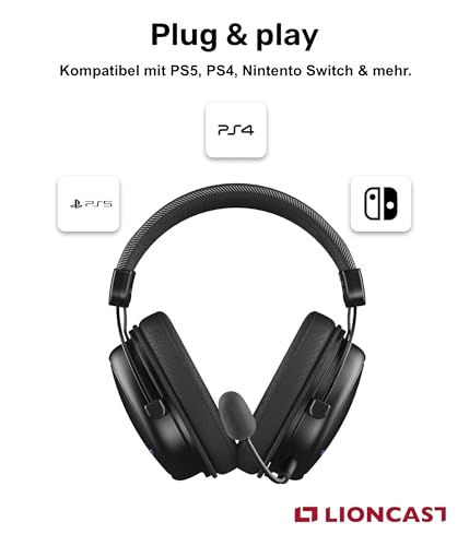 Lioncast® LX80 Gaming Headset mit Mikrofon Wireless [40Std. Akku] - kompatibel mit PS5, Nintendo Switch, Switch 2, Xbox - Gaming Headset PC - Kopfhörer Kabellos Bluetooth Bild 2