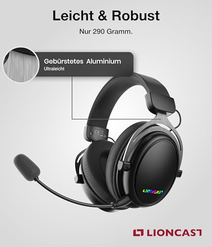 Lioncast® LX80 Gaming Headset mit Mikrofon Wireless [40Std. Akku] - kompatibel mit PS5, Nintendo Switch, Switch 2, Xbox - Gaming Headset PC - Kopfhörer Kabellos Bluetooth Bild 5