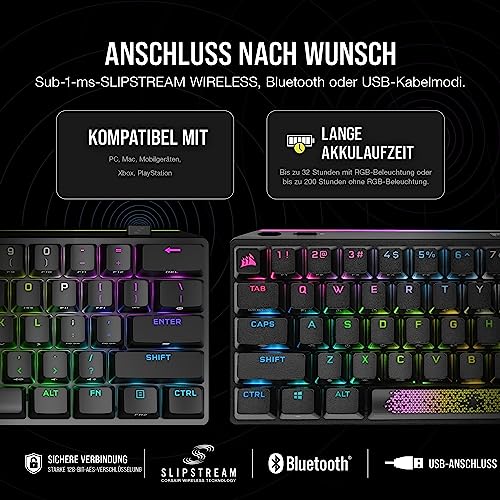 Corsair K70 PRO Mini Wireless RGB 60% Mechanische Gaming-Tastatur, Schwarz (QWERTZ Layout) Bild 4