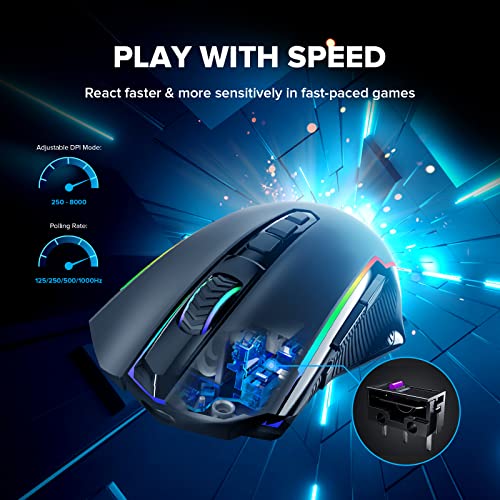 Redragon M910KS Gaming Maus Kabellose, RGB Wiederaufladbare Gaming-Maus mit 9 Macro Editing Programmierbare Tasten/8000 DPI, Ergonomische Wireless Gaming Maus, 70Hrs für PC/Mac Gamer Bild 2