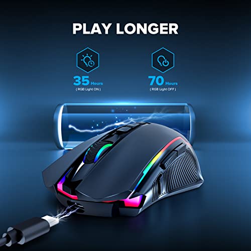 Redragon M910KS Gaming Maus Kabellose, RGB Wiederaufladbare Gaming-Maus mit 9 Macro Editing Programmierbare Tasten/8000 DPI, Ergonomische Wireless Gaming Maus, 70Hrs für PC/Mac Gamer Bild 6