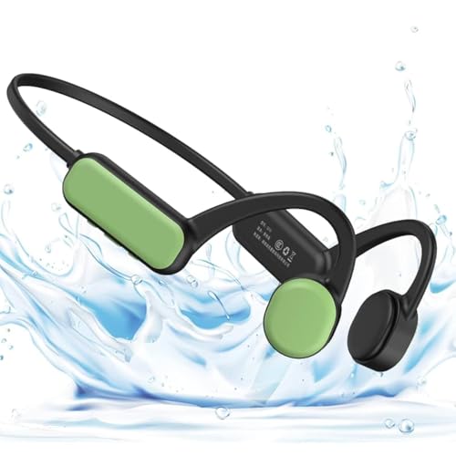 IHAO Schwimmkopfhörer, echter Knochenleitung, offenes Ohr, MP3-Player, eingebauter 16 G Speicher, IP68, wasserdicht, Stereo-Bluetooth-Kopfhörer für Fahren, Radfahren, Laufen, Skifahren, Grün Bild 1