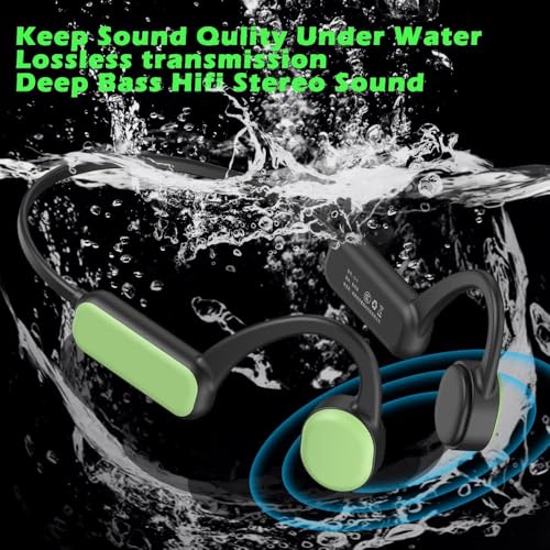 IHAO Schwimmkopfhörer, echter Knochenleitung, offenes Ohr, MP3-Player, eingebauter 16 G Speicher, IP68, wasserdicht, Stereo-Bluetooth-Kopfhörer für Fahren, Radfahren, Laufen, Skifahren, Grün Bild 4