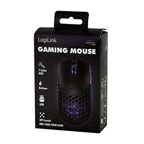 LogiLink ID0208 - USB Gaming Maus mit DPI-Taste (800/1600/3200/6400 DPI) und Beleuchtung mit 7X RGB Farben, Win 7/8/10/11, Mac OS und Chrome OS, Schwarz Bild 6
