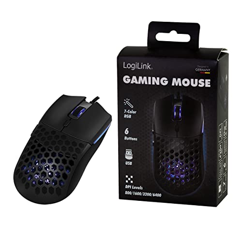 LogiLink ID0208 - USB Gaming Maus mit DPI-Taste (800/1600/3200/6400 DPI) und Beleuchtung mit 7X RGB Farben, Win 7/8/10/11, Mac OS und Chrome OS, Schwarz Bild 7