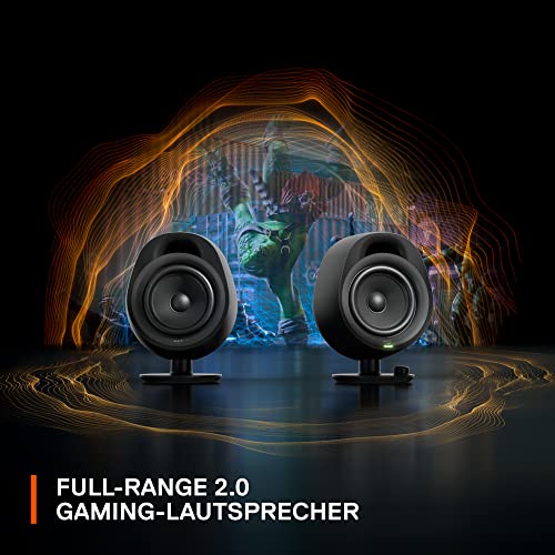 SteelSeries Arena 3 - Full-Range 2.0 Gaming-Lautsprecher – Fesselndes Audio – Intuitive Bedienung – 4-Zoll-Treiber – Kabelgebunden oder Bluetooth – 3,5-mm Aux-Anschluss – PC, Mac, Mobilgeräte, Black Bild 2