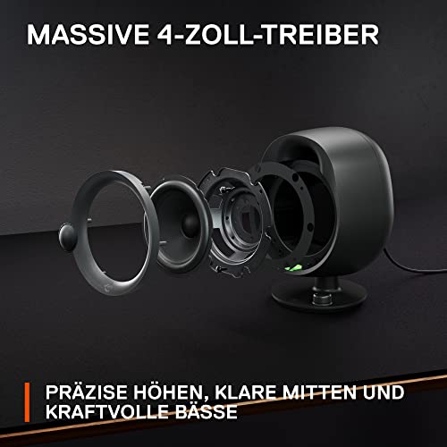 SteelSeries Arena 3 - Full-Range 2.0 Gaming-Lautsprecher – Fesselndes Audio – Intuitive Bedienung – 4-Zoll-Treiber – Kabelgebunden oder Bluetooth – 3,5-mm Aux-Anschluss – PC, Mac, Mobilgeräte, Black Bild 3