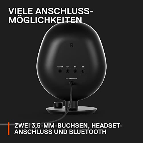 SteelSeries Arena 3 - Full-Range 2.0 Gaming-Lautsprecher – Fesselndes Audio – Intuitive Bedienung – 4-Zoll-Treiber – Kabelgebunden oder Bluetooth – 3,5-mm Aux-Anschluss – PC, Mac, Mobilgeräte, Black Bild 4