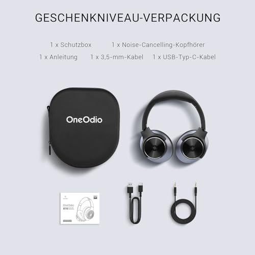 OneOdio A10 Bluetooth Kopfhörer Over Ear mit Hybrid Active Noise Cancelling [Bis zu 62 Std] Kabellos Kopfhörer im Hi-Res Audio, Tiefer Bass, Mikrofon für Reisen, Zuhause, Büro (Schwarz) Bild 6