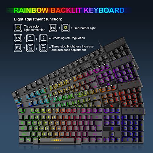 DGG Gaming-Tastatur und Maus, Kopfhörer, Mauspad, All-in-One-Kombination für PC-Gamer und Xbox- und PS4-Benutzer Bild 3
