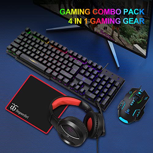 DGG Gaming-Tastatur und Maus, Kopfhörer, Mauspad, All-in-One-Kombination für PC-Gamer und Xbox- und PS4-Benutzer Bild 6