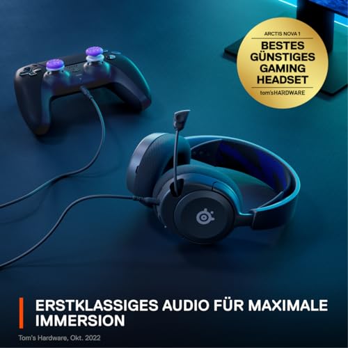 SteelSeries Arctis Nova 1P - Multi-System Gaming-Headset – Hi-Fi-Treiber – 360° Surround-Sound – Memory Foam-Ohrpolster – Mikrofon mit Geräuschunterdrückung – PS5, PS4, PC, Xbox - Schwarz Bild 3