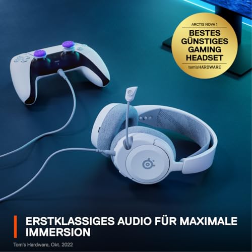 SteelSeries Arctis Nova 1P - Multi-System Gaming-Headset – Hi-Fi-Treiber – 360° Surround-Sound – Memory Foam-Ohrpolster – Mikrofon mit Geräuschunterdrückung – PS5, PS4, PC, Xbox - Weiß Bild 3