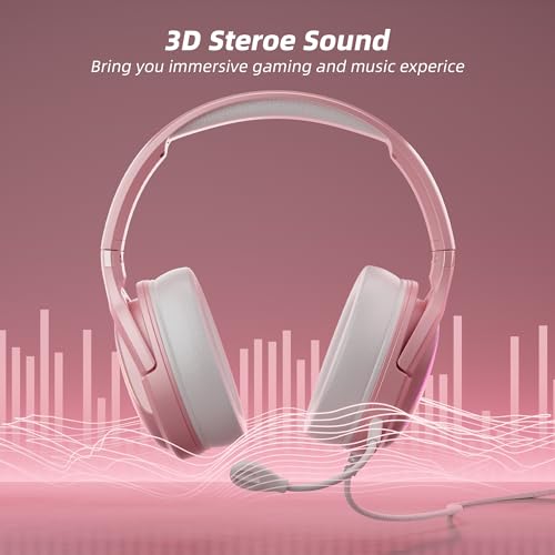 Mytrix Sakura Pink Cherry Blossoms Gaming-Headset, 360° drehbares Mikrofon, weicher Ohrenschützer-Kopfhörer für PS4, PS5, Xbox, PC & MAC, Schalter, RGB-Farbverlauf-Lichteffekt Bild 5