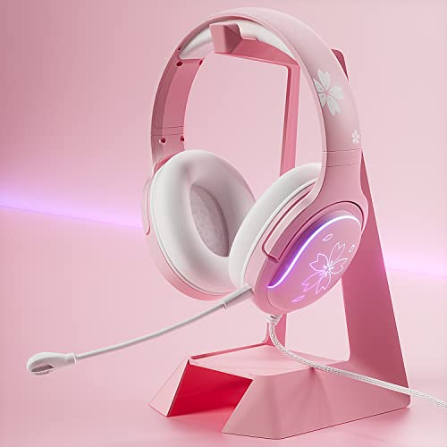 Mytrix Sakura Pink Cherry Blossoms Gaming-Headset, 360° drehbares Mikrofon, weicher Ohrenschützer-Kopfhörer für PS4, PS5, Xbox, PC & MAC, Schalter, RGB-Farbverlauf-Lichteffekt Bild 7