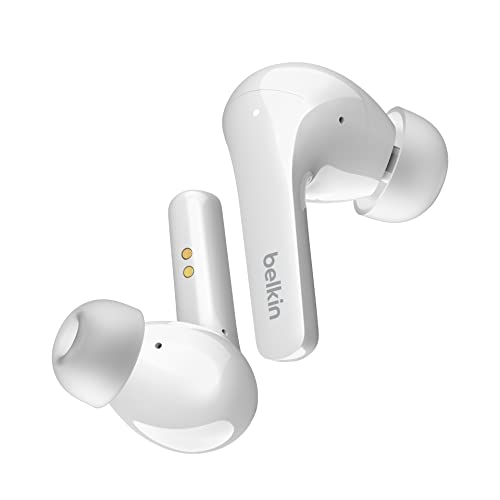 Belkin SOUNDFORM Flow True Wireless Noise-Cancelling-Kopfhörer, kabellos, Bluetooth-Kopfhörer, schweiß- und spritzwassergeschützt, Schutzart IPX5, 31 Std. Betrieb, für iPhone, Galaxy, Pixel – Weiß Bild 1