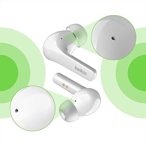 Belkin SOUNDFORM Flow True Wireless Noise-Cancelling-Kopfhörer, kabellos, Bluetooth-Kopfhörer, schweiß- und spritzwassergeschützt, Schutzart IPX5, 31 Std. Betrieb, für iPhone, Galaxy, Pixel – Weiß Bild 2