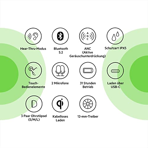 Belkin SOUNDFORM Flow True Wireless Noise-Cancelling-Kopfhörer, kabellos, Bluetooth-Kopfhörer, schweiß- und spritzwassergeschützt, Schutzart IPX5, 31 Std. Betrieb, für iPhone, Galaxy, Pixel – Weiß Bild 3