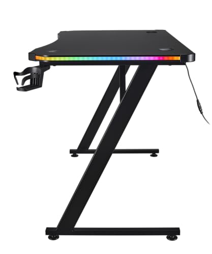 Predator Acer, Rift RGB Gaming-Schreibtisch, RGB-Lichtleisten mit 3 Beleuchtungsmodi, Headset-Haken, Getränkehalter, 2 Kabelführungen, Schwarz Bild 2