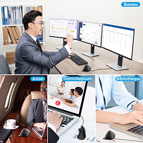 Super Space Vertikale kabelgebundene Maus 800/1200/2400/3200 DPI, ergonomische Computermaus mit 6 Tasten, kabelgebundene Gaming-Maus für Laptop, Desktop, PC,Schwarz, Geschenk für Männer Frauen Bild 5