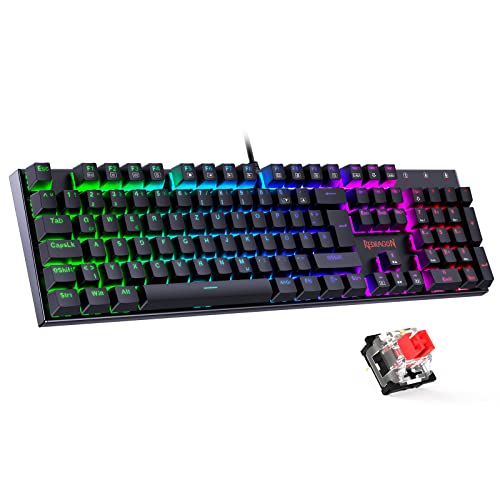 Redragon Mechanische Gaming Tastatur, QWERTZ Tastatur (Deutsches Layout) mit Rote Schalter f¨¹r PC Gamer Arbeits, 105 Tasten Programmierbare Kabelgebundene Tastatur, Stahlgeh?use, RGB Beleuchtung Bild 1