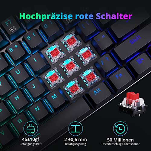 Redragon Mechanische Gaming Tastatur, QWERTZ Tastatur (Deutsches Layout) mit Rote Schalter f¨¹r PC Gamer Arbeits, 105 Tasten Programmierbare Kabelgebundene Tastatur, Stahlgeh?use, RGB Beleuchtung Bild 3