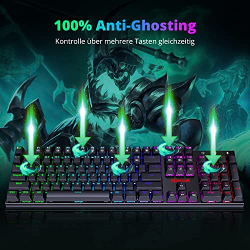 Redragon Mechanische Gaming Tastatur, QWERTZ Tastatur (Deutsches Layout) mit Rote Schalter f¨¹r PC Gamer Arbeits, 105 Tasten Programmierbare Kabelgebundene Tastatur, Stahlgeh?use, RGB Beleuchtung Bild 4