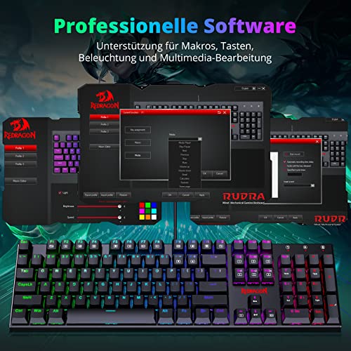 Redragon Mechanische Gaming Tastatur, QWERTZ Tastatur (Deutsches Layout) mit Rote Schalter f¨¹r PC Gamer Arbeits, 105 Tasten Programmierbare Kabelgebundene Tastatur, Stahlgeh?use, RGB Beleuchtung Bild 5