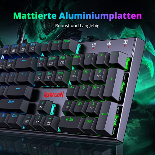 Redragon Mechanische Gaming Tastatur, QWERTZ Tastatur (Deutsches Layout) mit Rote Schalter f¨¹r PC Gamer Arbeits, 105 Tasten Programmierbare Kabelgebundene Tastatur, Stahlgeh?use, RGB Beleuchtung Bild 6