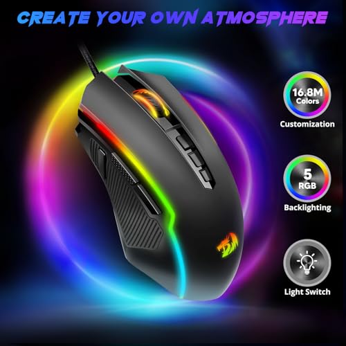 Redragon Gaming Maus, Gaming Mouse mit RGB und Einstellbar 8000 DPI, Maus mit 9 programmierbare Tasten und Feuertaste, RGB Gaming Maus mit ergonomisches Design f¨¹r MMO/FPS/PC/Windows/Mac, M910-K Bild 2