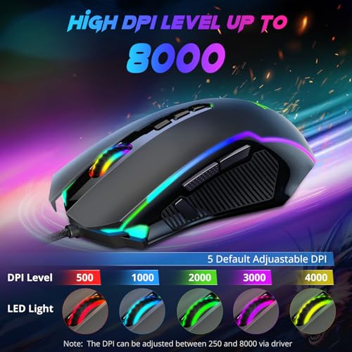 Redragon Gaming Maus, Gaming Mouse mit RGB und Einstellbar 8000 DPI, Maus mit 9 programmierbare Tasten und Feuertaste, RGB Gaming Maus mit ergonomisches Design f¨¹r MMO/FPS/PC/Windows/Mac, M910-K Bild 3