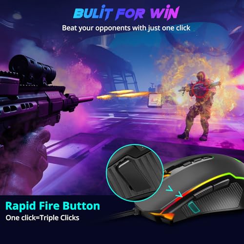 Redragon Gaming Maus, Gaming Mouse mit RGB und Einstellbar 8000 DPI, Maus mit 9 programmierbare Tasten und Feuertaste, RGB Gaming Maus mit ergonomisches Design f¨¹r MMO/FPS/PC/Windows/Mac, M910-K Bild 5