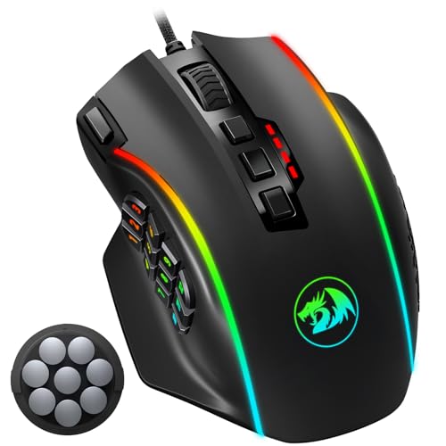 Redragon Optische RGB MMO Maus mit 12 Seitentasten,kabelgebundene Gaming Maus mit 12400DPI,8 * 2.4g Gewicht Tuning,19 programmierbare Tasten for PC Laptop,M901K Bild 1