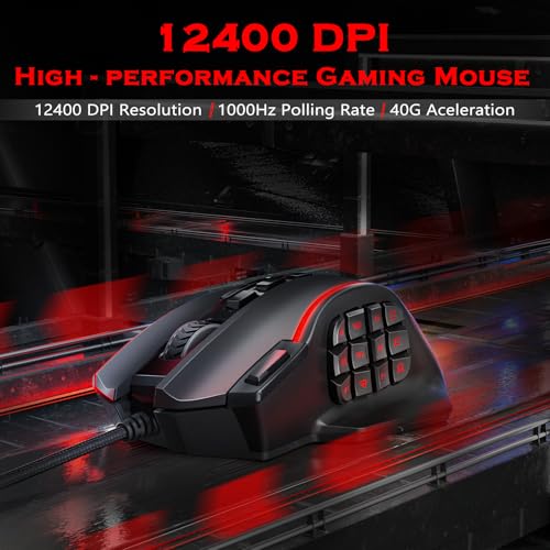 Redragon Optische RGB MMO Maus mit 12 Seitentasten,kabelgebundene Gaming Maus mit 12400DPI,8 * 2.4g Gewicht Tuning,19 programmierbare Tasten for PC Laptop,M901K Bild 2