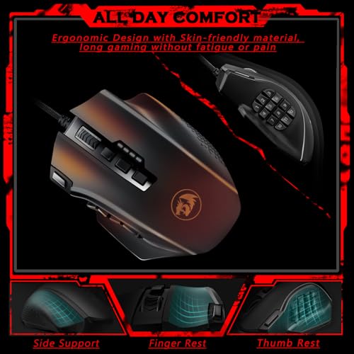 Redragon Optische RGB MMO Maus mit 12 Seitentasten,kabelgebundene Gaming Maus mit 12400DPI,8 * 2.4g Gewicht Tuning,19 programmierbare Tasten for PC Laptop,M901K Bild 5