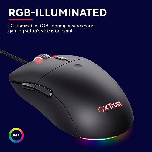 Trust Gaming GXT 981 Redex Federleichte Gaming-Maus, 200-10.000 DPI, 80-Mill-Kailh-Schaltern, Optischer Sensor, RGB-Maus, 6 Programmierbare Tasten, PC-Maus für Laptop, Computer, Windows – Schwarz Bild 3