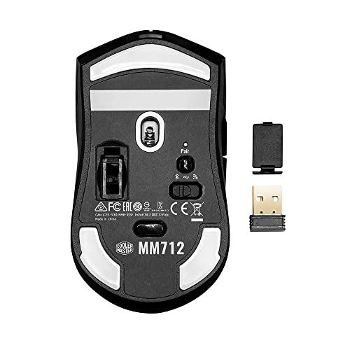 Cooler Master MM712 RGB Gaming-Maus – Ultralight 59g, Hybrid Wireless, 19K DPI PAW3370 Optischer Sensor, 70 Millionen Klicks optische Schalter, On-The-Fly, MasterPlus+ (38K DPI, nur PC) – Schwarz Bild 7